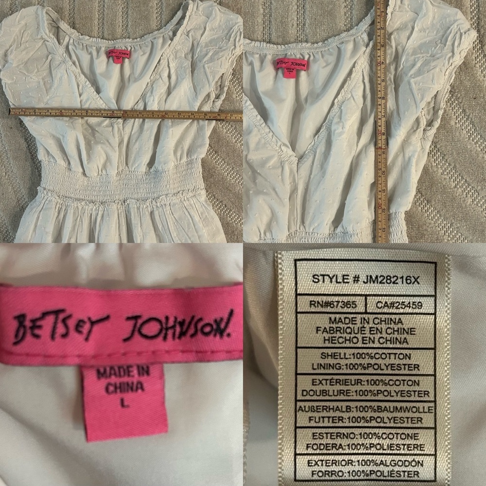 Betsey Johnson Cotton Clip Dot Smocked Puffed Sleeve Midi Dress - L - Picture 13 of 14
